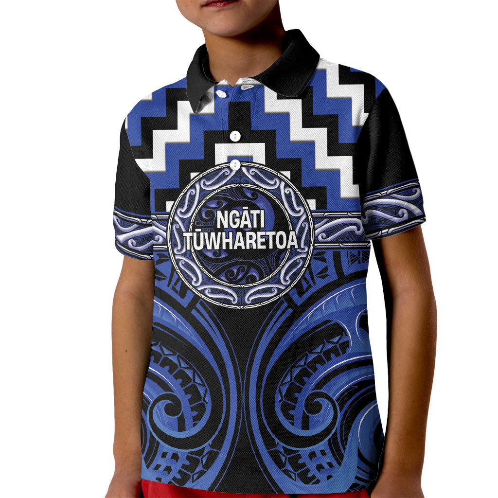 Aotearoa Ngati Tuwharetoa Personalised Kid Polo Shirt Maori Iwi Poutama Puhoro Tattoo