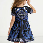 Aotearoa Ngati Tuwharetoa Personalised Kid Short Sleeve Dress Maori Iwi Poutama Puhoro Tattoo