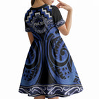 Aotearoa Ngati Tuwharetoa Personalised Kid Short Sleeve Dress Maori Iwi Poutama Puhoro Tattoo
