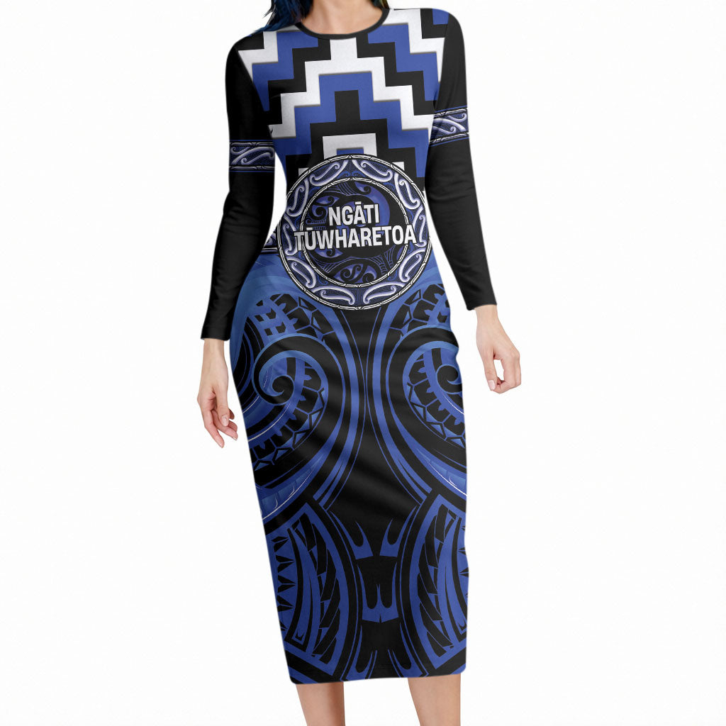 Aotearoa Ngati Tuwharetoa Personalised Long Sleeve Bodycon Dress Maori Iwi Poutama Puhoro Tattoo