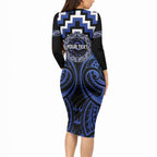 Aotearoa Ngati Tuwharetoa Personalised Long Sleeve Bodycon Dress Maori Iwi Poutama Puhoro Tattoo