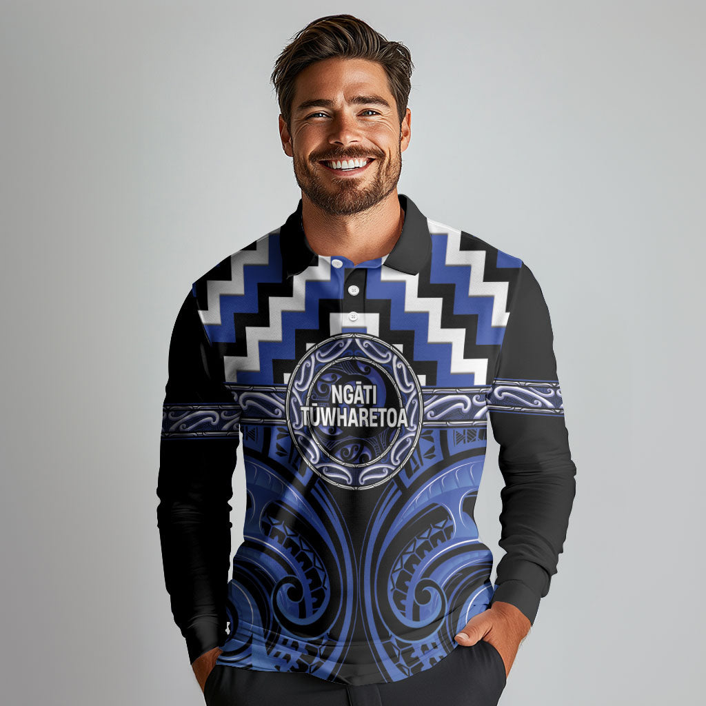 Aotearoa Ngati Tuwharetoa Personalised Long Sleeve Polo Shirt Maori Iwi Poutama Puhoro Tattoo