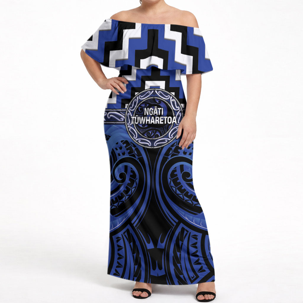 Aotearoa Ngati Tuwharetoa Personalised Off Shoulder Maxi Dress Maori Iwi Poutama Puhoro Tattoo