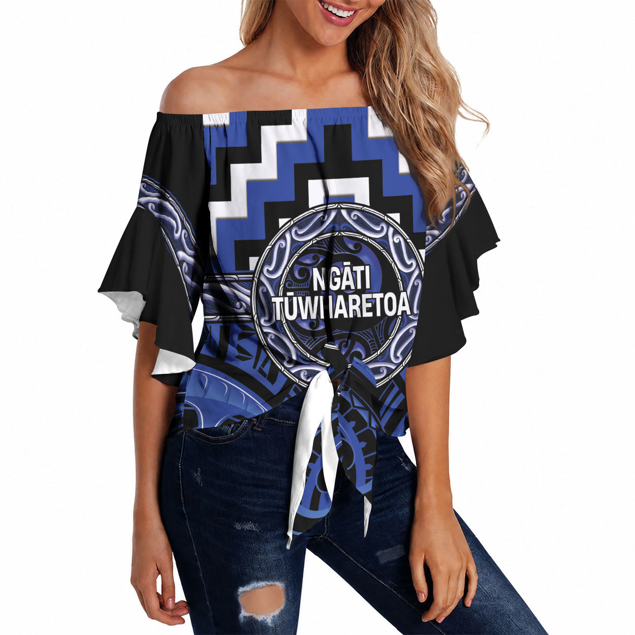 Aotearoa Ngati Tuwharetoa Personalised Off Shoulder Wrap Waist Top Maori Iwi Poutama Puhoro Tattoo