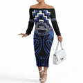 Aotearoa Ngati Tuwharetoa Personalised Off The Shoulder Long Sleeve Dress Maori Iwi Poutama Puhoro Tattoo