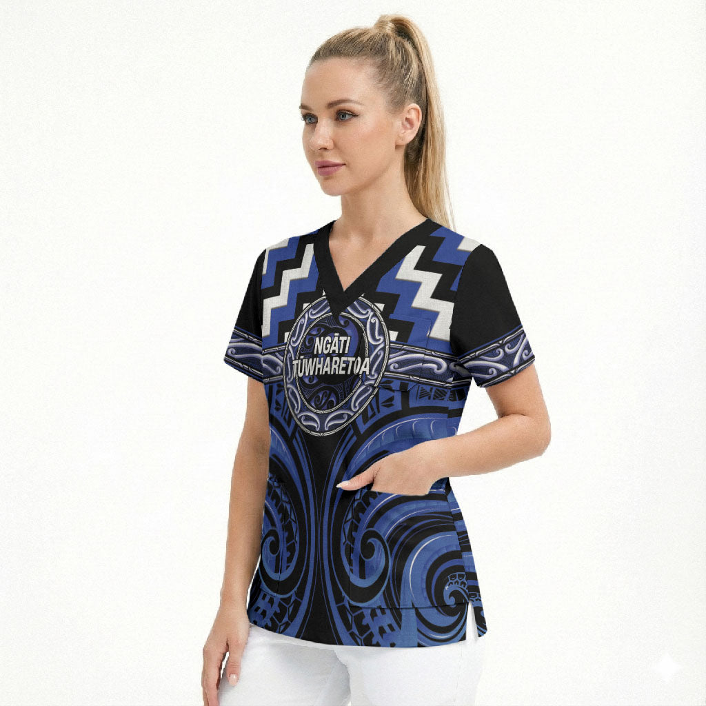 Aotearoa Ngati Tuwharetoa Personalised Scrub Top Maori Iwi Poutama Puhoro Tattoo