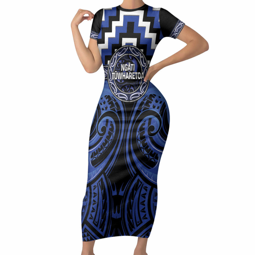 Aotearoa Ngati Tuwharetoa Personalised Short Sleeve Bodycon Dress Maori Iwi Poutama Puhoro Tattoo