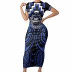 Aotearoa Ngati Tuwharetoa Personalised Short Sleeve Bodycon Dress Maori Iwi Poutama Puhoro Tattoo