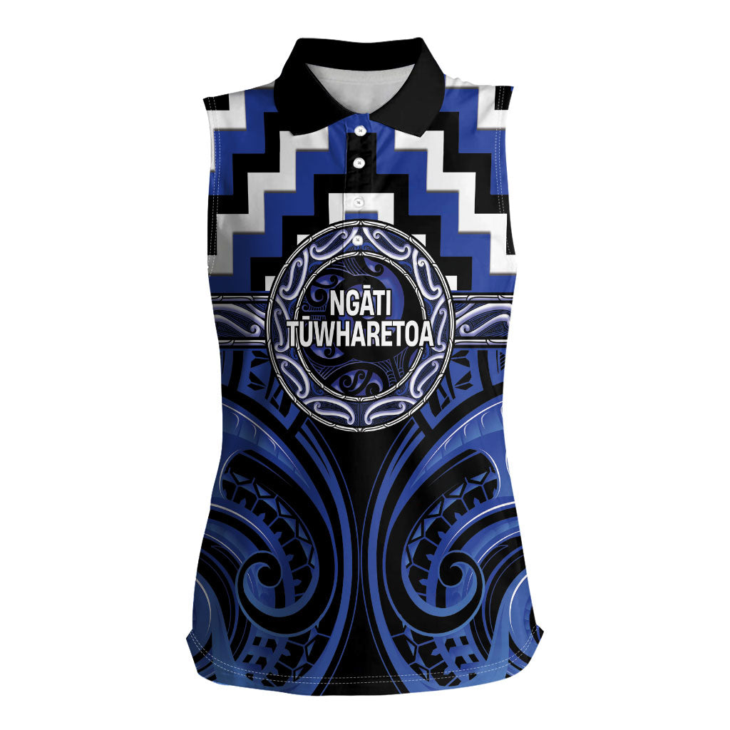 Aotearoa Ngati Tuwharetoa Personalised Women Sleeveless Polo Shirt Maori Iwi Poutama Puhoro Tattoo