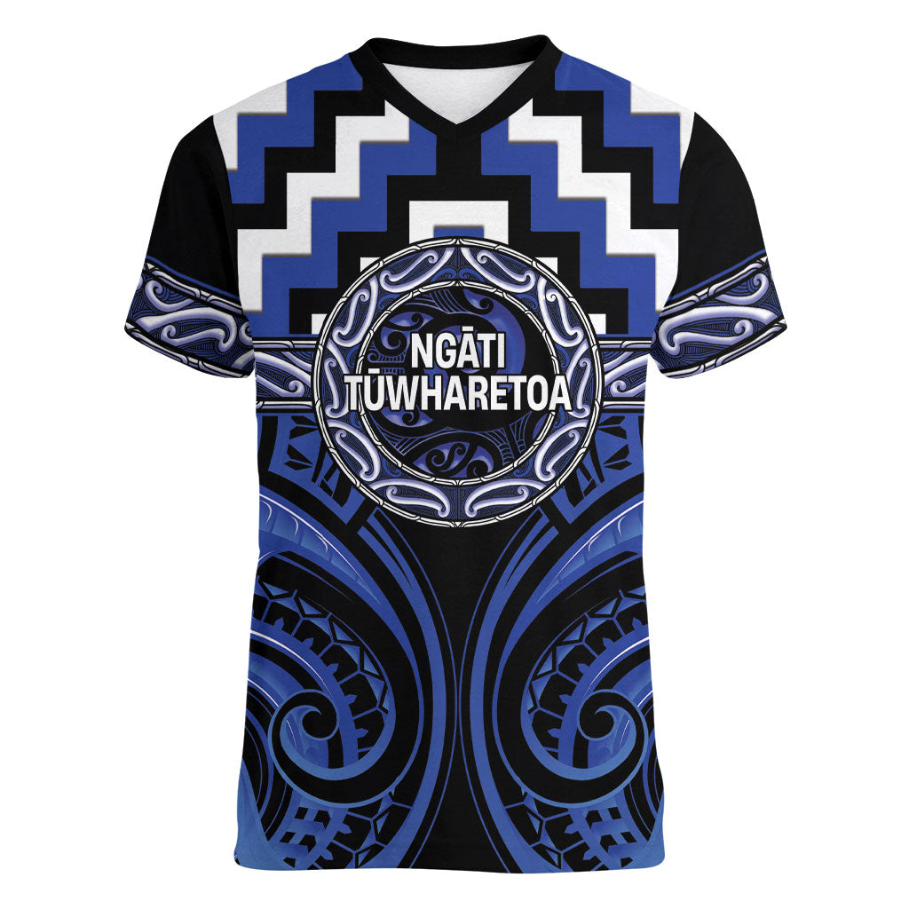 Aotearoa Ngati Tuwharetoa Personalised Women V-Neck T-Shirt Maori Iwi Poutama Puhoro Tattoo