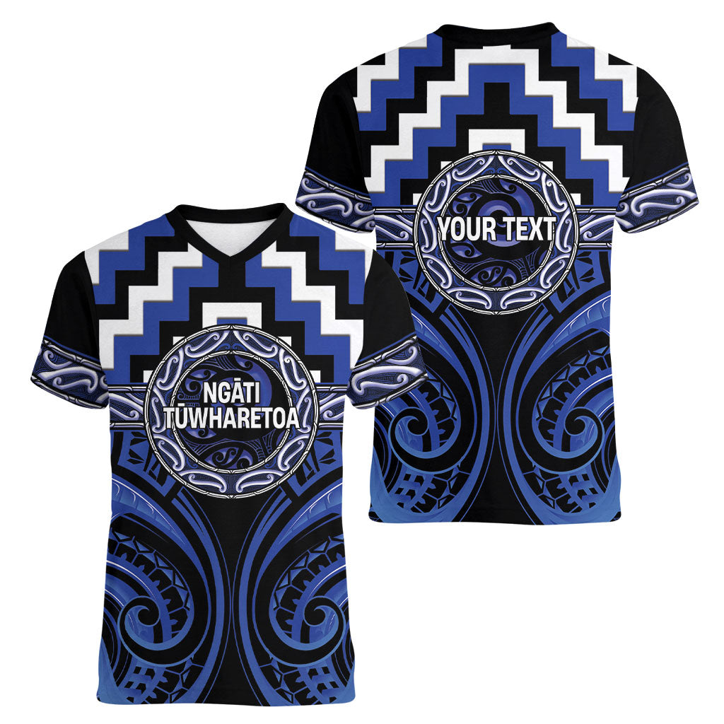 Aotearoa Ngati Tuwharetoa Personalised Women V-Neck T-Shirt Maori Iwi Poutama Puhoro Tattoo