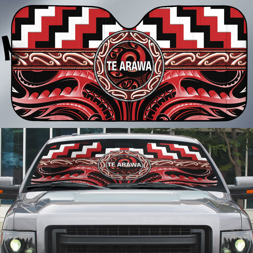 Aotearoa Te Arawa Auto Sun Shade Maori Iwi Poutama Puhoro Tattoo