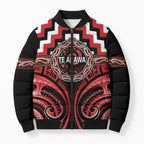 Aotearoa Te Arawa Personalised Bomber Puffer Jacket Maori Iwi Poutama Puhoro Tattoo