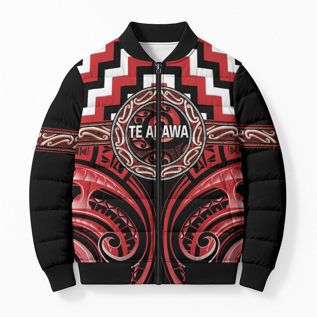 Aotearoa Te Arawa Personalised Bomber Puffer Jacket Maori Iwi Poutama Puhoro Tattoo