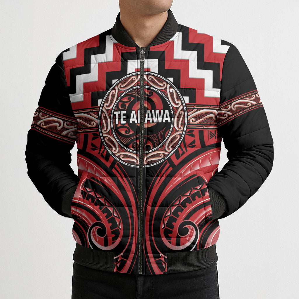 Aotearoa Te Arawa Personalised Bomber Puffer Jacket Maori Iwi Poutama Puhoro Tattoo