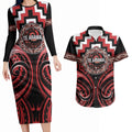 Aotearoa Te Arawa Personalised Couples Matching Long Sleeve Bodycon Dress and Hawaiian Shirt Maori Iwi Poutama Puhoro Tattoo