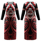 Aotearoa Te Arawa Personalised Couples Matching Long Sleeve Bodycon Dress and Hawaiian Shirt Maori Iwi Poutama Puhoro Tattoo