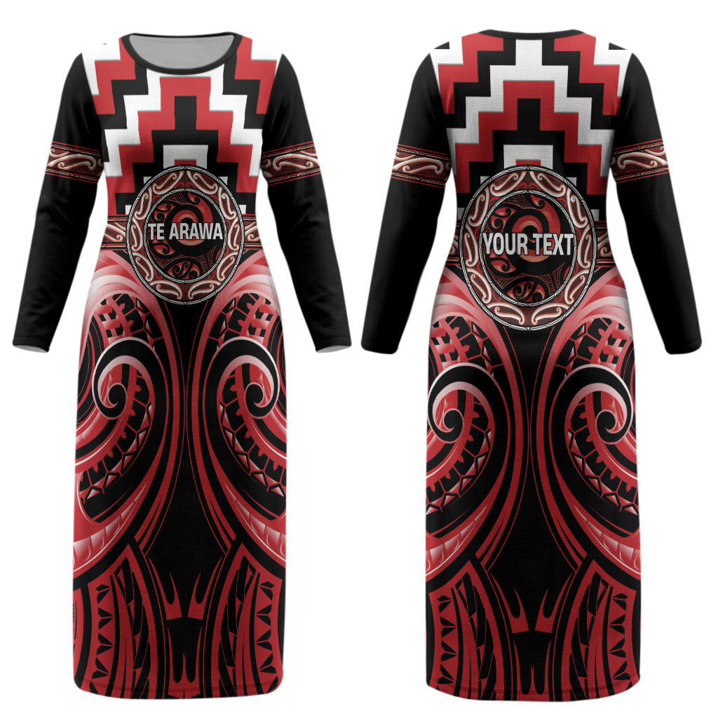 Aotearoa Te Arawa Personalised Couples Matching Long Sleeve Bodycon Dress and Hawaiian Shirt Maori Iwi Poutama Puhoro Tattoo