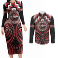 Aotearoa Te Arawa Personalised Couples Matching Long Sleeve Bodycon Dress and Long Sleeve Button Shirt Maori Iwi Poutama Puhoro Tattoo