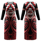 Aotearoa Te Arawa Personalised Couples Matching Long Sleeve Bodycon Dress and Long Sleeve Button Shirt Maori Iwi Poutama Puhoro Tattoo