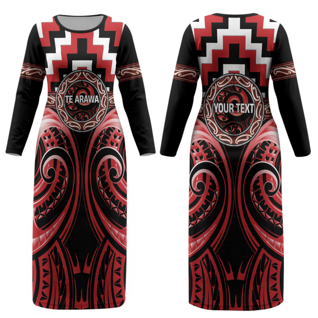 Aotearoa Te Arawa Personalised Couples Matching Long Sleeve Bodycon Dress and Long Sleeve Button Shirt Maori Iwi Poutama Puhoro Tattoo
