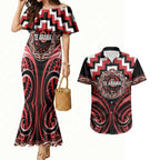 Aotearoa Te Arawa Personalised Couples Matching Mermaid Dress and Hawaiian Shirt Maori Iwi Poutama Puhoro Tattoo