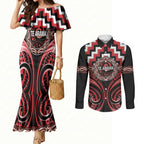 Aotearoa Te Arawa Personalised Couples Matching Mermaid Dress and Long Sleeve Button Shirt Maori Iwi Poutama Puhoro Tattoo