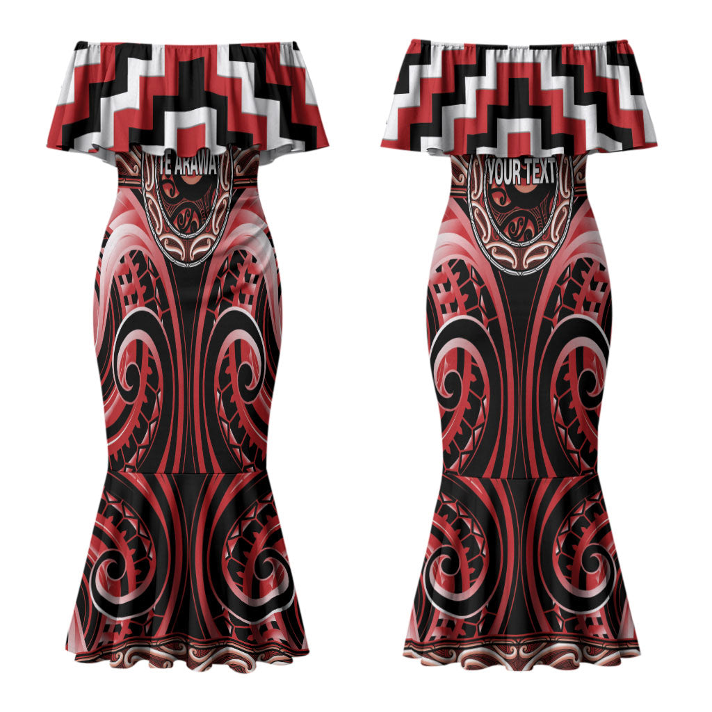 Aotearoa Te Arawa Personalised Couples Matching Mermaid Dress and Long Sleeve Button Shirt Maori Iwi Poutama Puhoro Tattoo