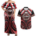 Aotearoa Te Arawa Personalised Couples Matching Off Shoulder Maxi Dress and Hawaiian Shirt Maori Iwi Poutama Puhoro Tattoo