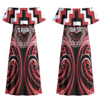 Aotearoa Te Arawa Personalised Couples Matching Off Shoulder Maxi Dress and Hawaiian Shirt Maori Iwi Poutama Puhoro Tattoo