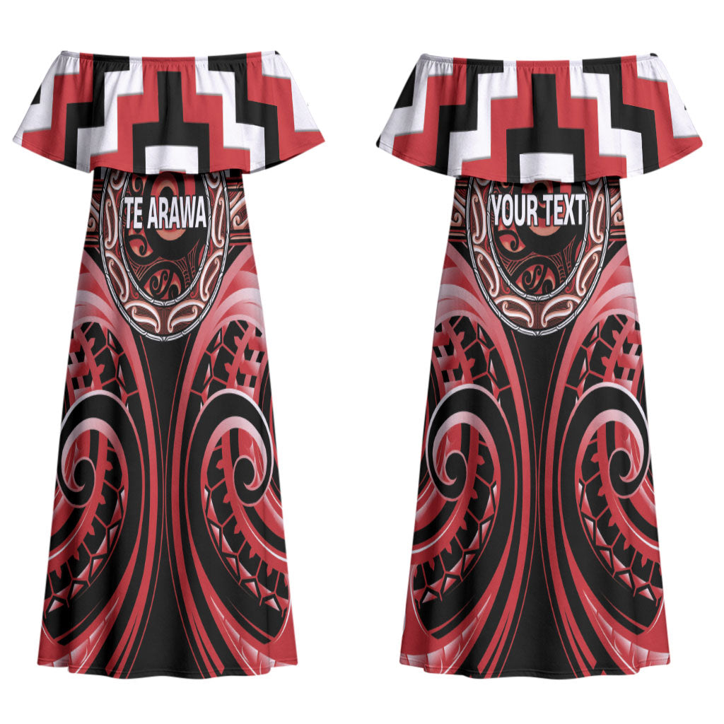 Aotearoa Te Arawa Personalised Couples Matching Off Shoulder Maxi Dress and Hawaiian Shirt Maori Iwi Poutama Puhoro Tattoo