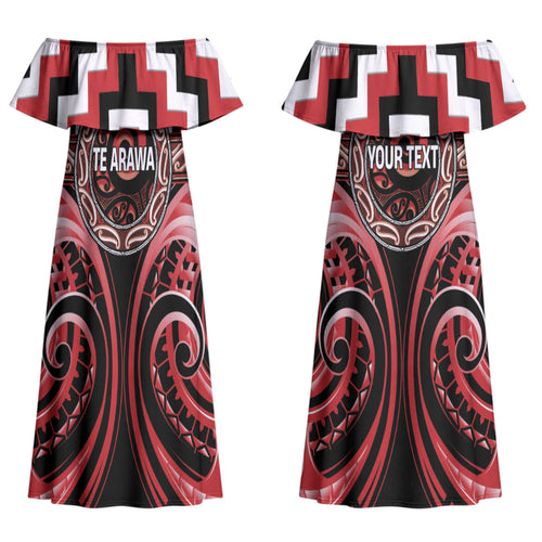 Aotearoa Te Arawa Personalised Couples Matching Off Shoulder Maxi Dress and Hawaiian Shirt Maori Iwi Poutama Puhoro Tattoo