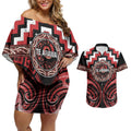 Aotearoa Te Arawa Personalised Couples Matching Off Shoulder Short Dress and Hawaiian Shirt Maori Iwi Poutama Puhoro Tattoo