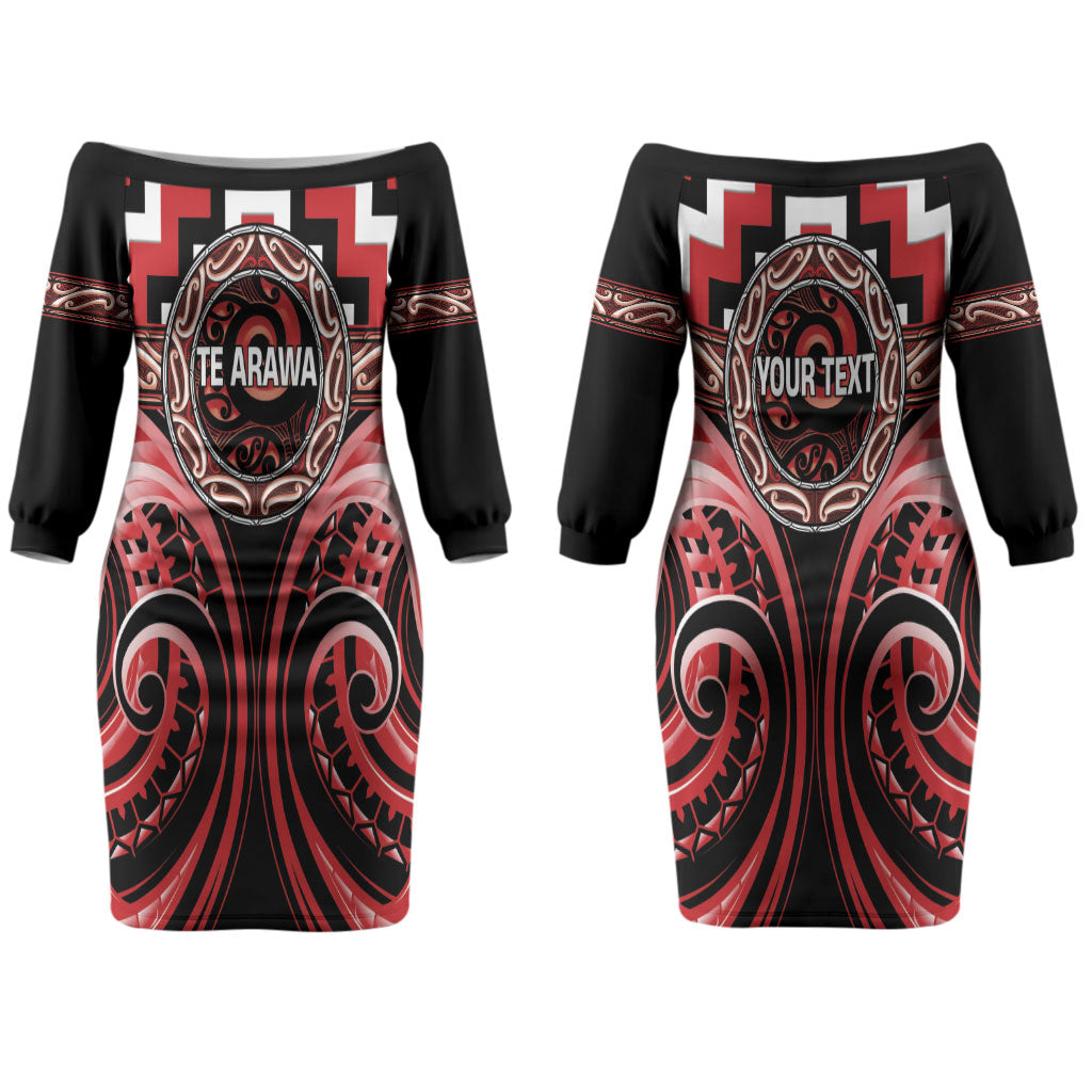 Aotearoa Te Arawa Personalised Couples Matching Off The Shoulder Long Sleeve Dress and Hawaiian Shirt Maori Iwi Poutama Puhoro Tattoo