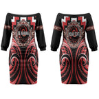 Aotearoa Te Arawa Personalised Couples Matching Off The Shoulder Long Sleeve Dress and Long Sleeve Button Shirt Maori Iwi Poutama Puhoro Tattoo
