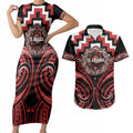 Aotearoa Te Arawa Personalised Couples Matching Short Sleeve Bodycon Dress and Hawaiian Shirt Maori Iwi Poutama Puhoro Tattoo