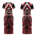 Aotearoa Te Arawa Personalised Couples Matching Short Sleeve Bodycon Dress and Hawaiian Shirt Maori Iwi Poutama Puhoro Tattoo