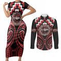 Aotearoa Te Arawa Personalised Couples Matching Short Sleeve Bodycon Dress and Long Sleeve Button Shirt Maori Iwi Poutama Puhoro Tattoo