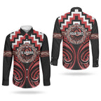 Aotearoa Te Arawa Personalised Couples Matching Short Sleeve Bodycon Dress and Long Sleeve Button Shirt Maori Iwi Poutama Puhoro Tattoo