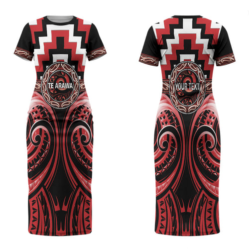 Aotearoa Te Arawa Personalised Couples Matching Short Sleeve Bodycon Dress and Long Sleeve Button Shirt Maori Iwi Poutama Puhoro Tattoo