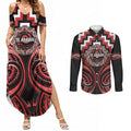 Aotearoa Te Arawa Personalised Couples Matching Summer Maxi Dress and Long Sleeve Button Shirt Maori Iwi Poutama Puhoro Tattoo
