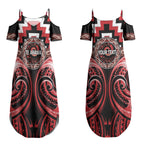 Aotearoa Te Arawa Personalised Couples Matching Summer Maxi Dress and Long Sleeve Button Shirt Maori Iwi Poutama Puhoro Tattoo