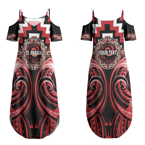 Aotearoa Te Arawa Personalised Couples Matching Summer Maxi Dress and Long Sleeve Button Shirt Maori Iwi Poutama Puhoro Tattoo