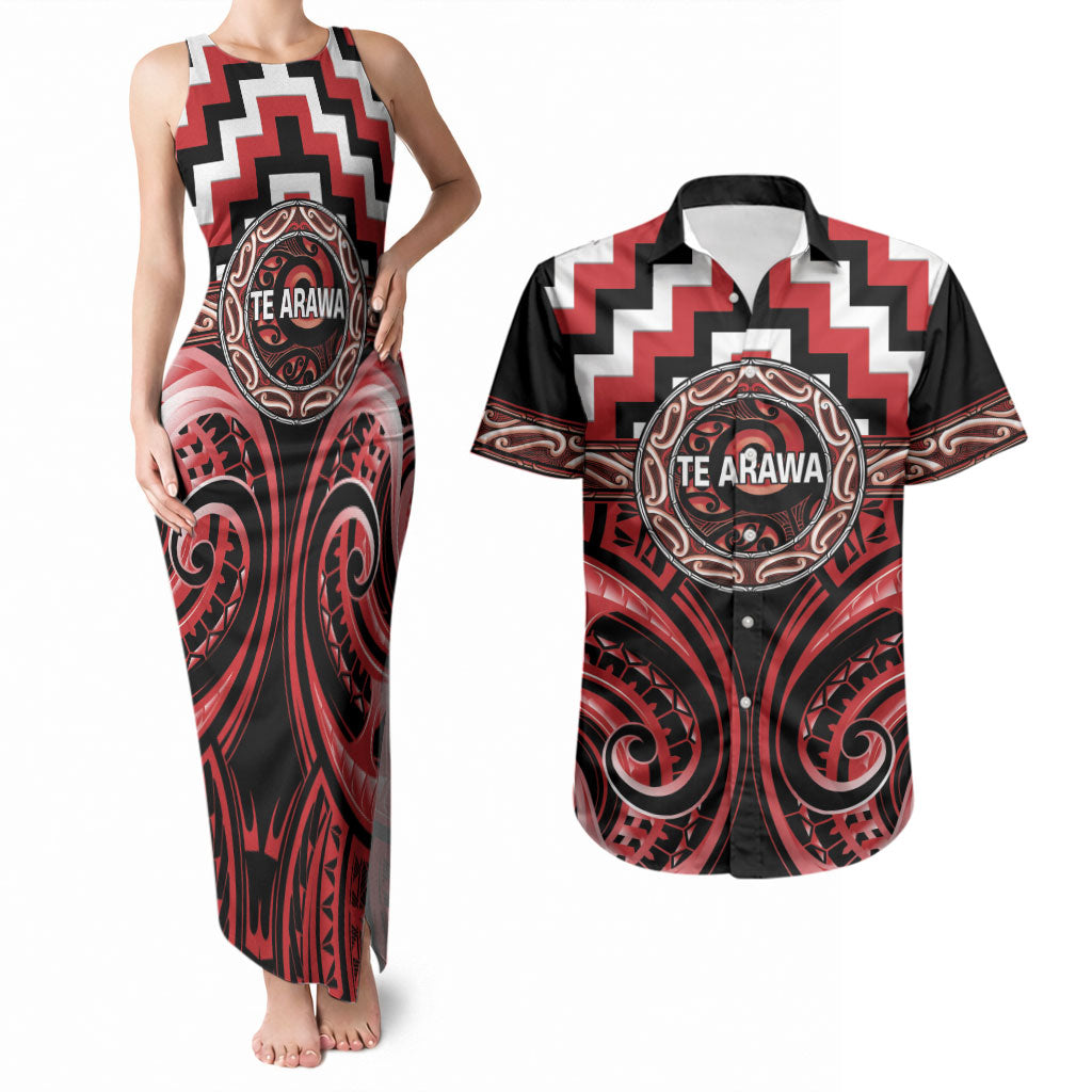 Aotearoa Te Arawa Personalised Couples Matching Tank Maxi Dress and Hawaiian Shirt Maori Iwi Poutama Puhoro Tattoo