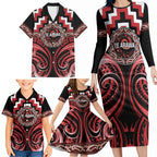 Aotearoa Te Arawa Personalised Family Matching Long Sleeve Bodycon Dress and Hawaiian Shirt Maori Iwi Poutama Puhoro Tattoo
