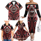 Aotearoa Te Arawa Personalised Family Matching Off The Shoulder Long Sleeve Dress and Hawaiian Shirt Maori Iwi Poutama Puhoro Tattoo