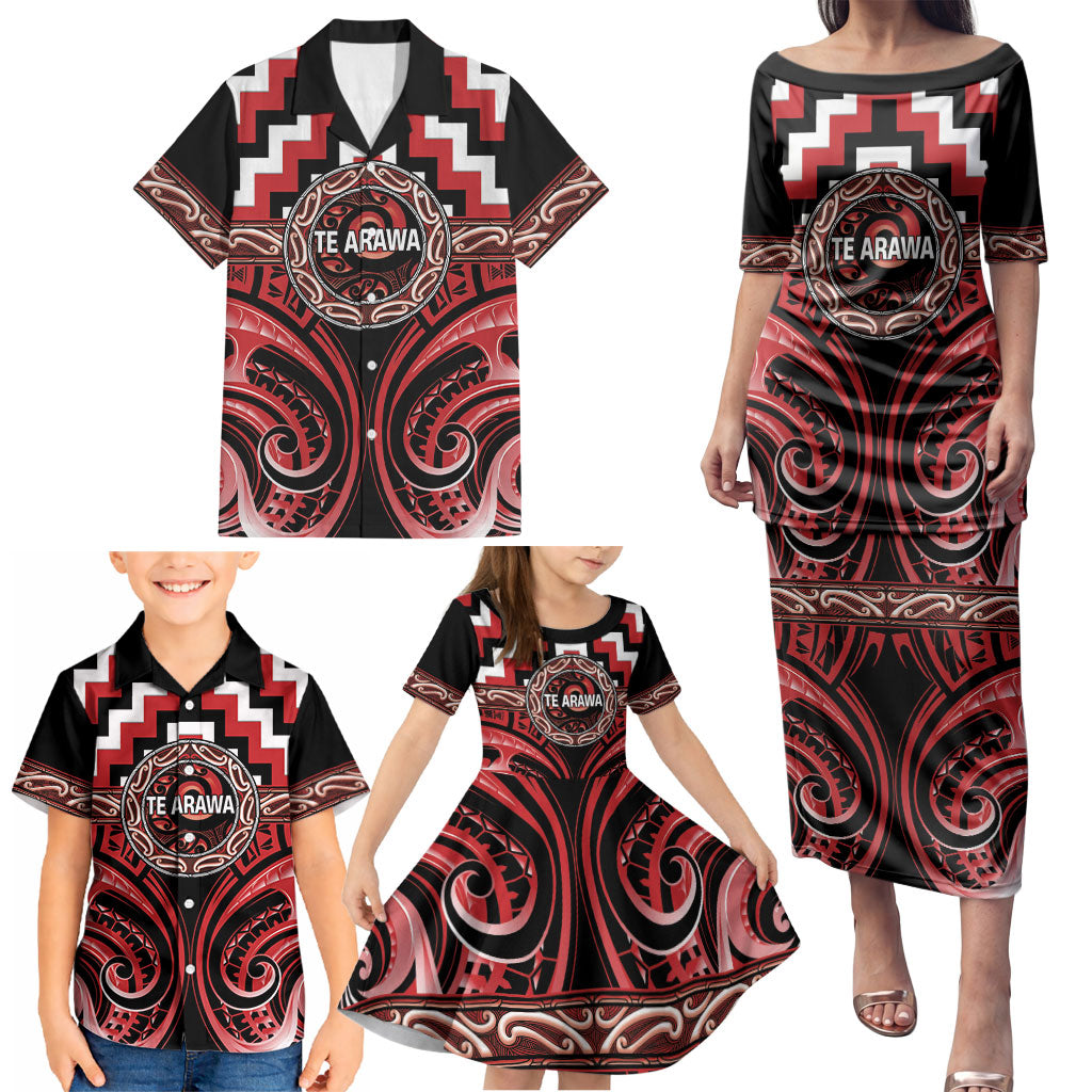 Aotearoa Te Arawa Personalised Family Matching Puletasi and Hawaiian Shirt Maori Iwi Poutama Puhoro Tattoo