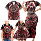 Aotearoa Te Arawa Personalised Family Matching Short Sleeve Bodycon Dress and Hawaiian Shirt Maori Iwi Poutama Puhoro Tattoo