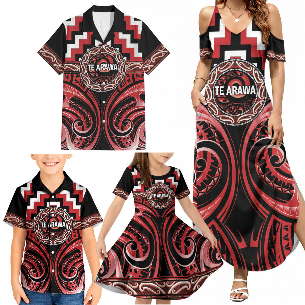Aotearoa Te Arawa Personalised Family Matching Summer Maxi Dress and Hawaiian Shirt Maori Iwi Poutama Puhoro Tattoo