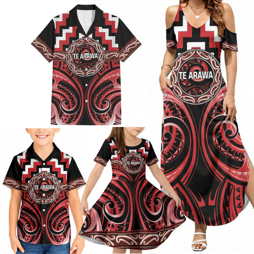 Aotearoa Te Arawa Personalised Family Matching Summer Maxi Dress and Hawaiian Shirt Maori Iwi Poutama Puhoro Tattoo